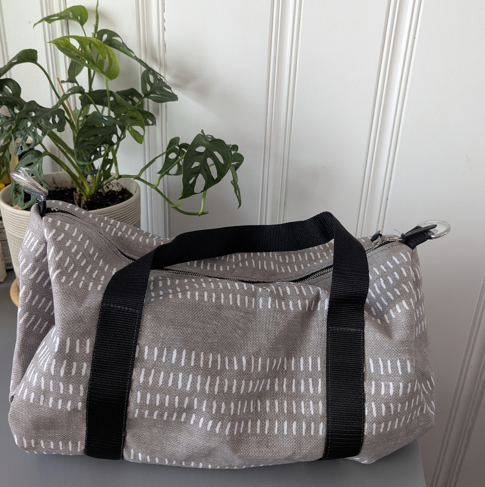 Gray Patterned Canvas Duffle Bag
